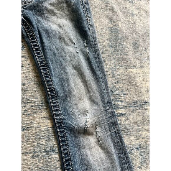 Miss Me Distressed Light Wash Rhinestone Boot Cut Denim Jeans 27" - Picture 4 of 8